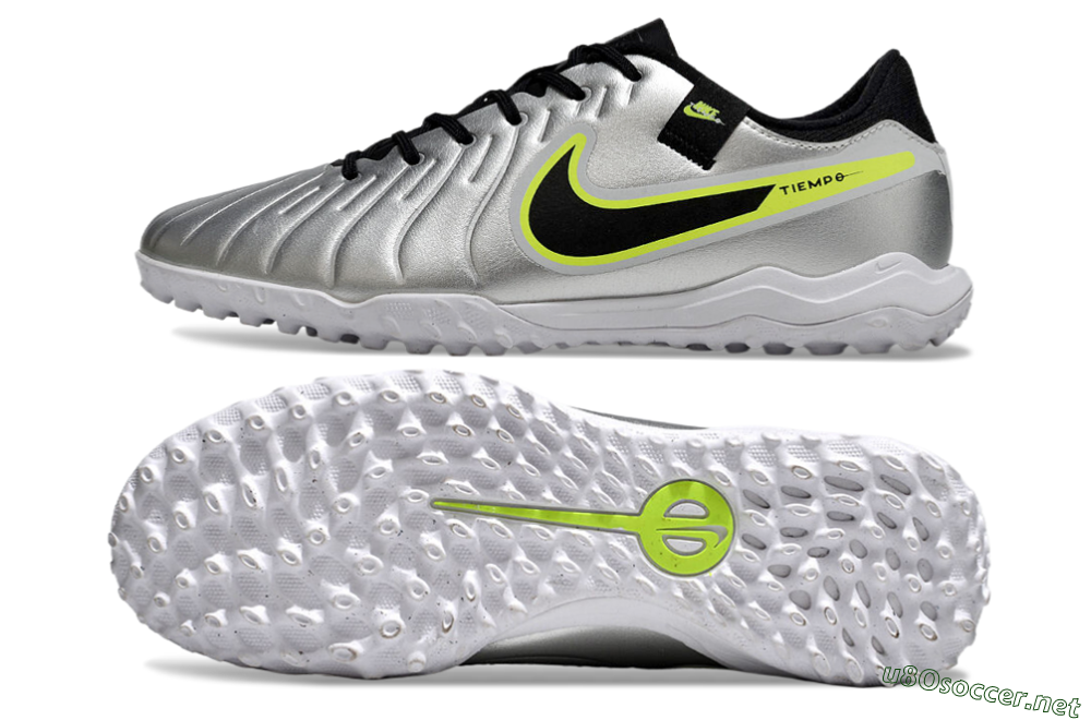 Men's Nike Tiempo Legend 10 TF Football Shoes - Silver/Black/Yellow 1
