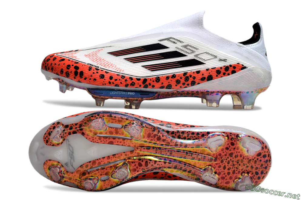 Unisex Adidas F50+ Lightstrike Pro Laceless FG Football Boots - White/Leopard/Black 1