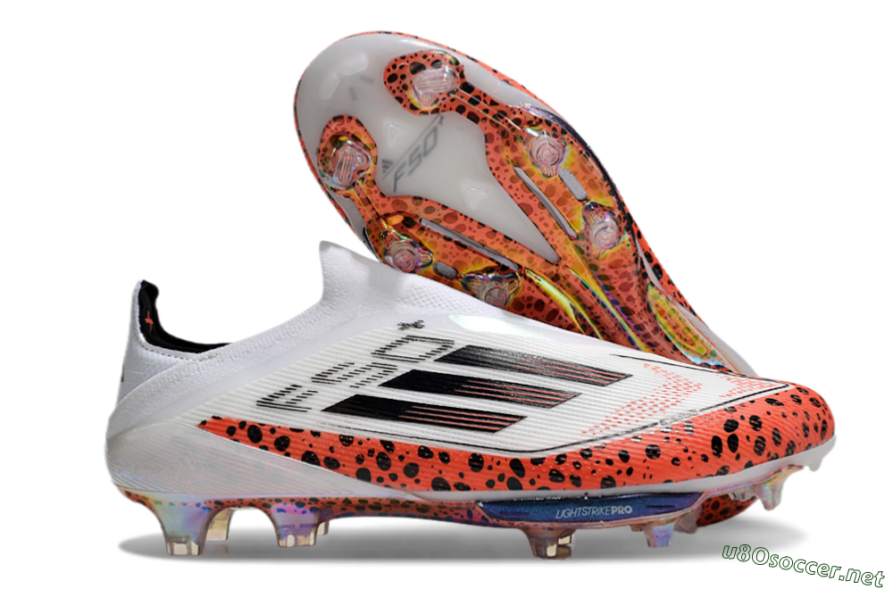 Unisex Adidas F50+ Lightstrike Pro Laceless FG Football Boots - White/Leopard/Black 2