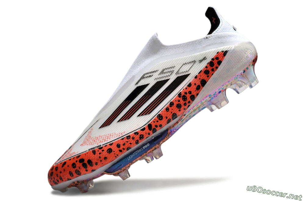 Unisex Adidas F50+ Lightstrike Pro Laceless FG Football Boots - White/Leopard/Black 5