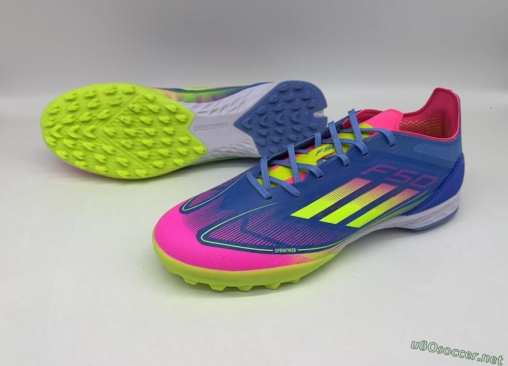 Men's Adidas F50 Elite TF Football Shoes - Blue/Pink/Yellow