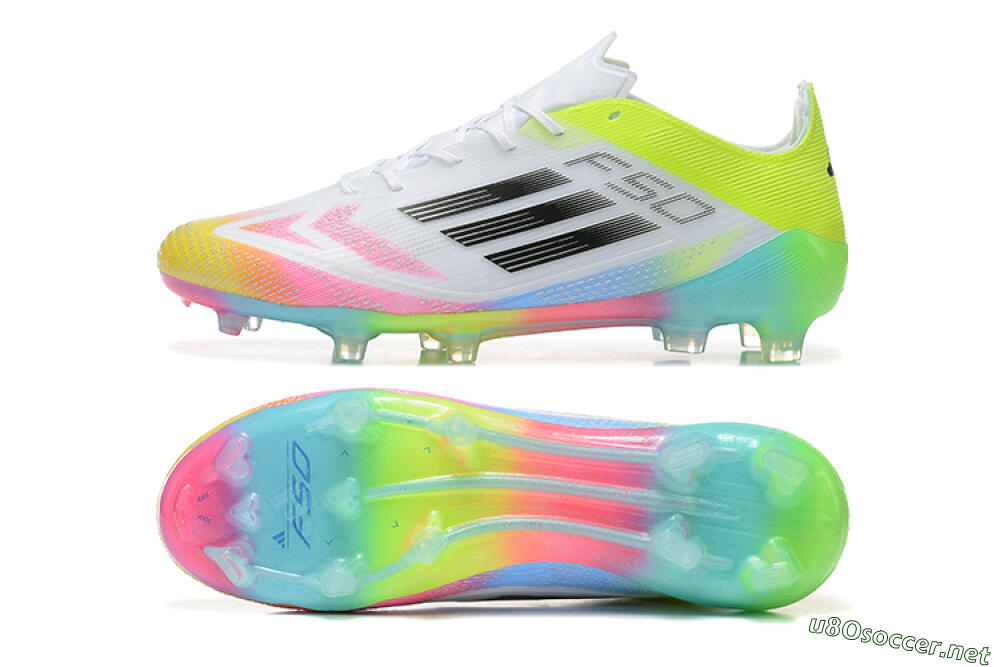Men's Adidas F50 Elite FG Football Boots - White/Pink/Yellow 1