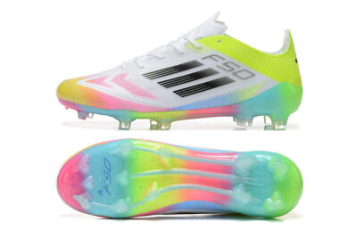 Men's Adidas F50 Elite FG Football Boots - White/Pink/Yellow