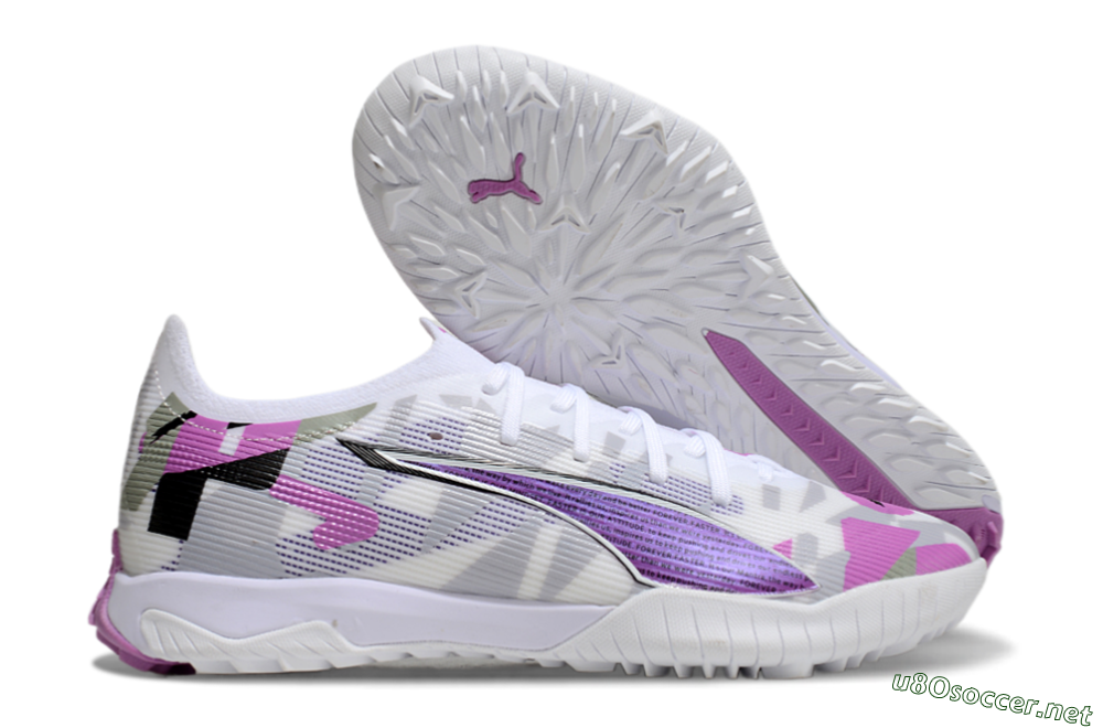 Men's Puma Ultra Ultimate TF Football Shoes - White/Purple/Black 2