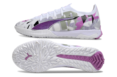 Men's Puma Ultra Ultimate TF Football Shoes - White/Purple/Black