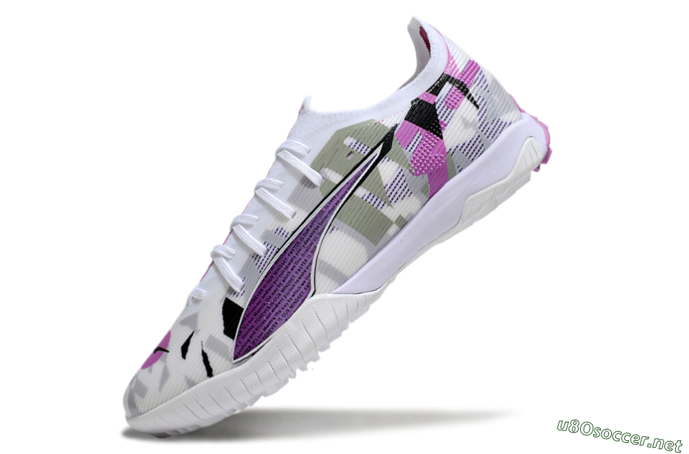 Men's Puma Ultra Ultimate TF Football Shoes - White/Purple/Black 5
