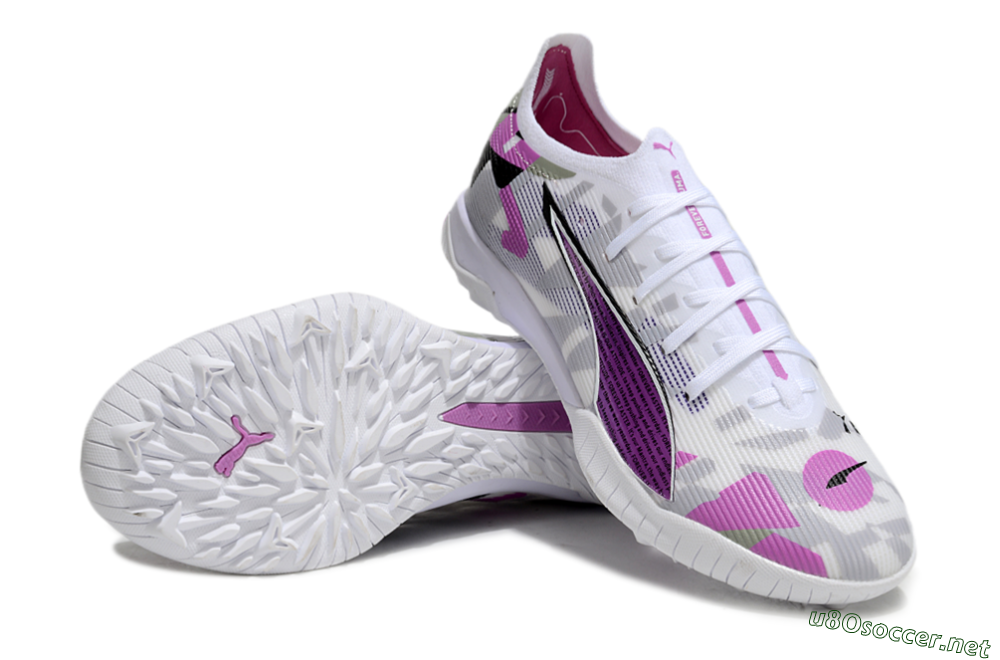 Men's Puma Ultra Ultimate TF Football Shoes - White/Purple/Black 3
