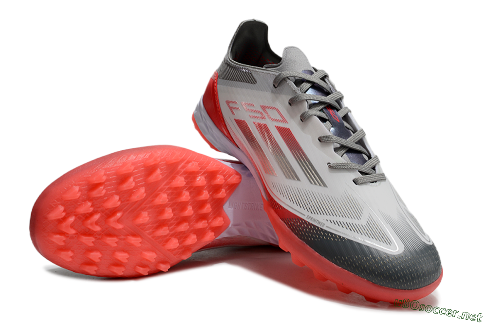Men's Adidas F50 Pro TF Football Shoes - White/Silver/Red 3