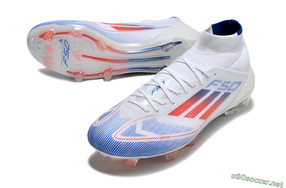 Men's Adidas F50 Elite Mid FG Football Boots - White/Red/Blue 3