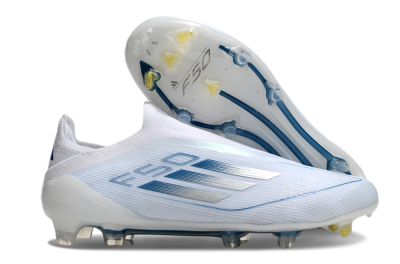 Men's Adidas F50 Elite Laceless FG Football Boots - White/Silver/Blue