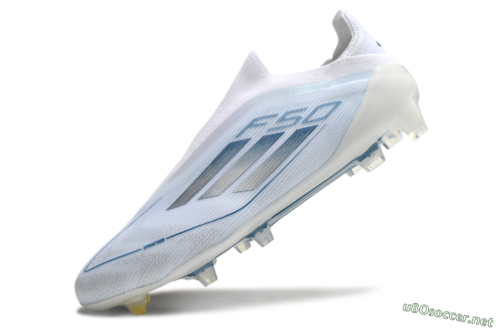 Men's Adidas F50 Elite Laceless FG Football Boots - White/Silver/Blue 5