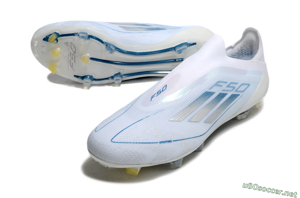Men's Adidas F50 Elite Laceless FG Football Boots - White/Silver/Blue 3