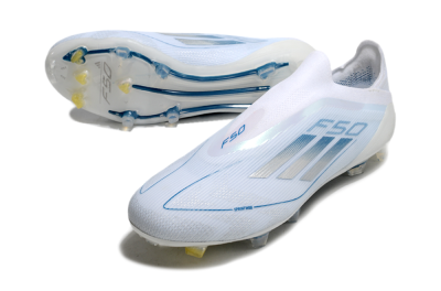 Men's Adidas F50 Elite Laceless FG Football Boots - White/Silver/Blue