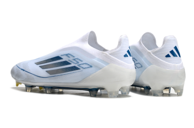 Men's Adidas F50 Elite Laceless FG Football Boots - White/Silver/Blue