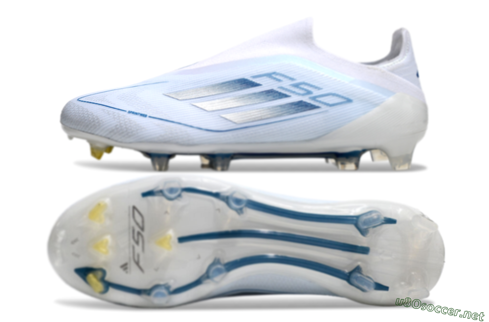 Men's Adidas F50 Elite Laceless FG Football Boots - White/Silver/Blue 1