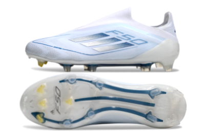 Men's Adidas F50 Elite Laceless FG Football Boots - White/Silver/Blue