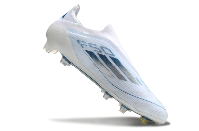 Men's Adidas F50 Elite Laceless FG Football Boots - White/Silver/Blue