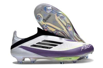 Men's Adidas F50+ Elite Lightstrike Pro Laceless FG Football Boots - White/Black/Purple