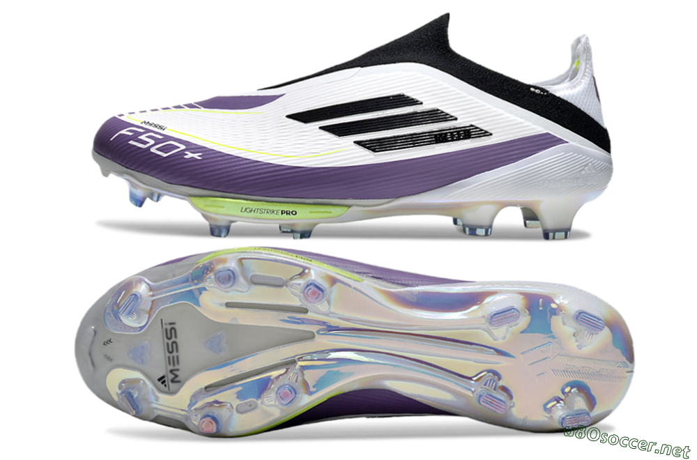 Men's Adidas F50+ Elite Lightstrike Pro Laceless FG Football Boots - White/Black/Purple 1