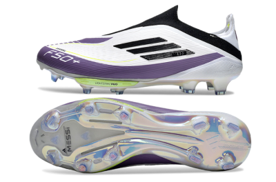 Men's Adidas F50+ Elite Lightstrike Pro Laceless FG Football Boots - White/Black/Purple