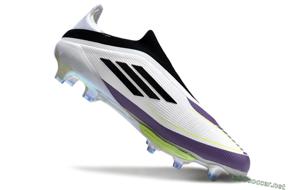 Men's Adidas F50+ Elite Lightstrike Pro Laceless FG Football Boots - White/Black/Purple 4