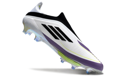Men's Adidas F50+ Elite Lightstrike Pro Laceless FG Football Boots - White/Black/Purple