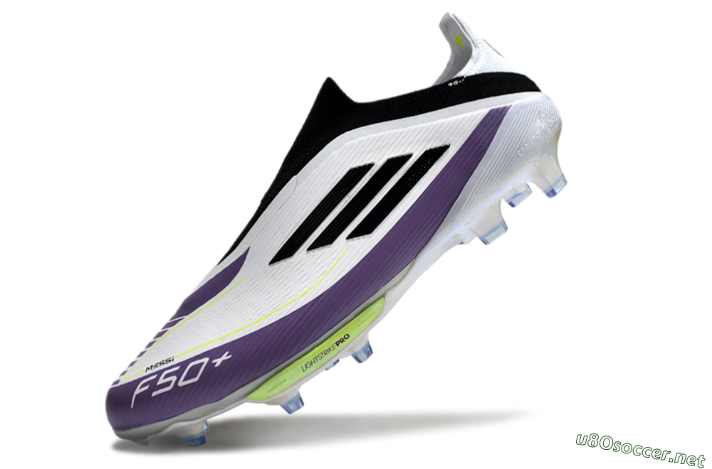 Men's Adidas F50+ Elite Lightstrike Pro Laceless FG Football Boots - White/Black/Purple 5