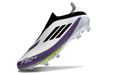 Men's Adidas F50+ Elite Lightstrike Pro Laceless FG Football Boots - White/Black/Purple