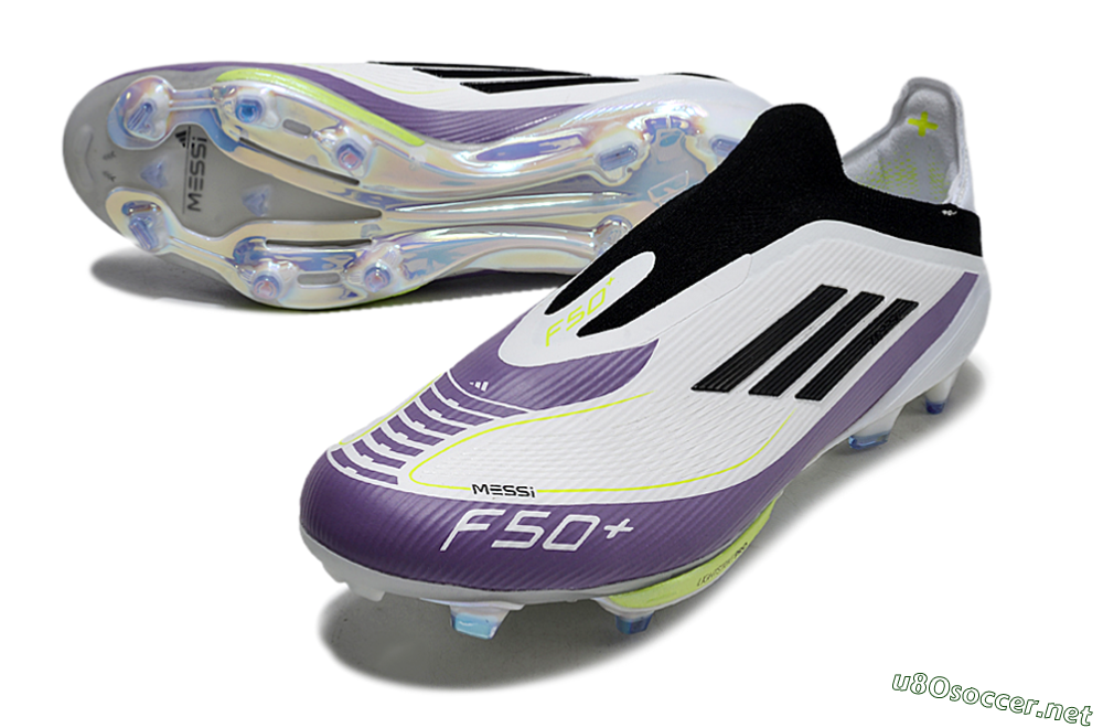 Men's Adidas F50+ Elite Lightstrike Pro Laceless FG Football Boots - White/Black/Purple 3