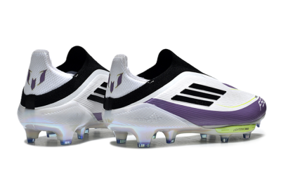 Men's Adidas F50+ Elite Lightstrike Pro Laceless FG Football Boots - White/Black/Purple