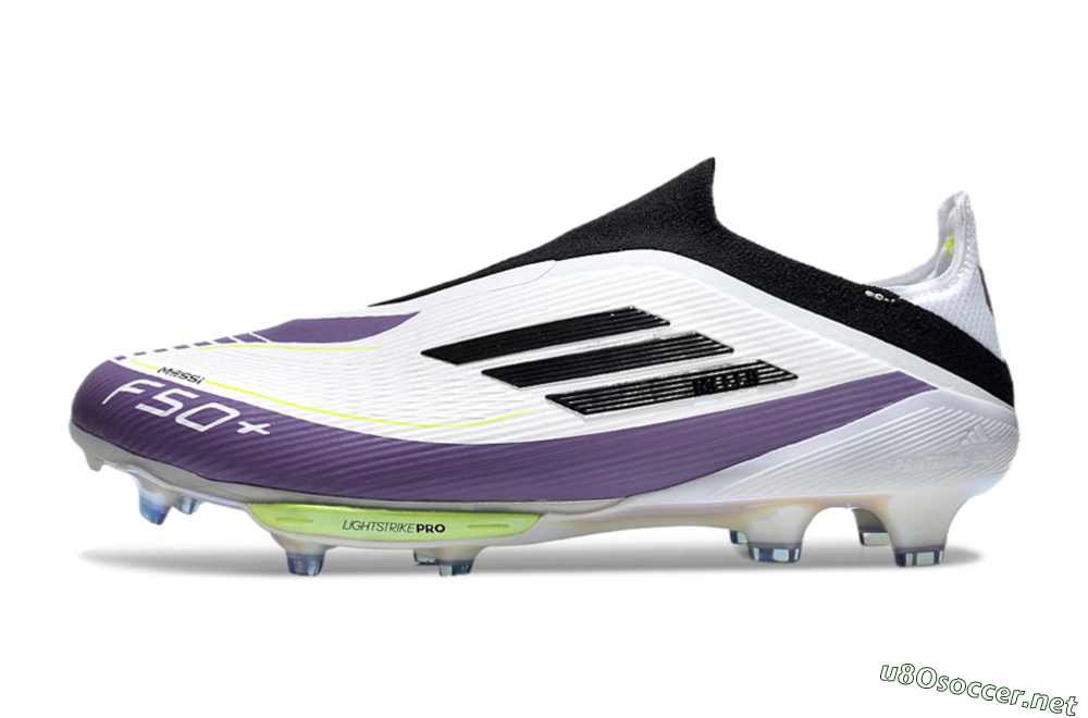 Men's Adidas F50+ Elite Lightstrike Pro Laceless FG Football Boots - White/Black/Purple 0