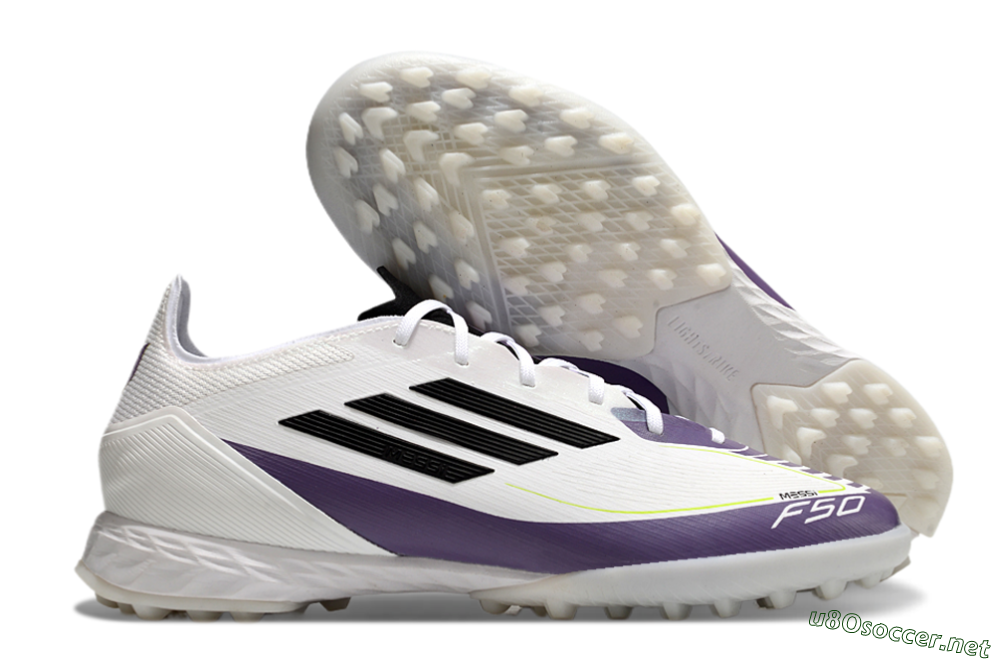 Men's Adidas x Messi F50 Pro TF Football Shoes - White/Purple/Black 2