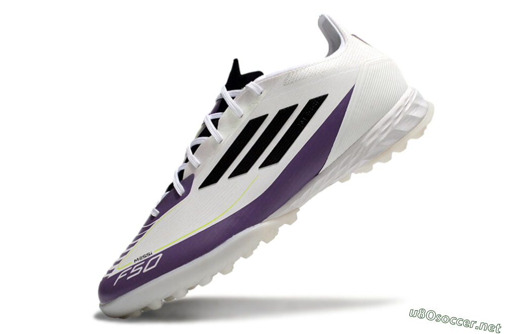 Men's Adidas x Messi F50 Pro TF Football Shoes - White/Purple/Black 5