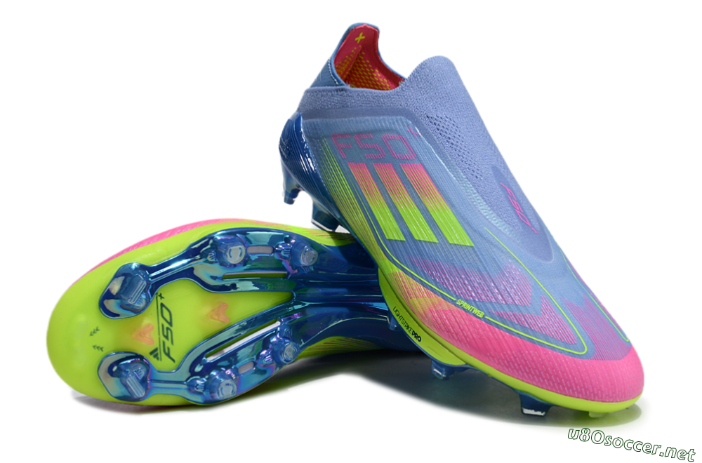 Men's Adidas F50+ Elite Lightstrike Pro Laceless FG Football Boots - Blue/Pink/Yellow 3