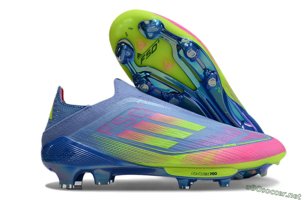 Men's Adidas F50+ Elite Lightstrike Pro Laceless FG Football Boots - Blue/Pink/Yellow 2