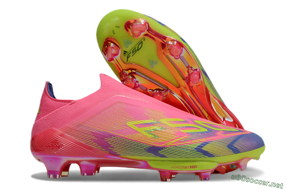 Men's Adidas F50+ Elite Lightstrike Pro Laceless FG Football Boots - Pink/Blue/Yellow 2