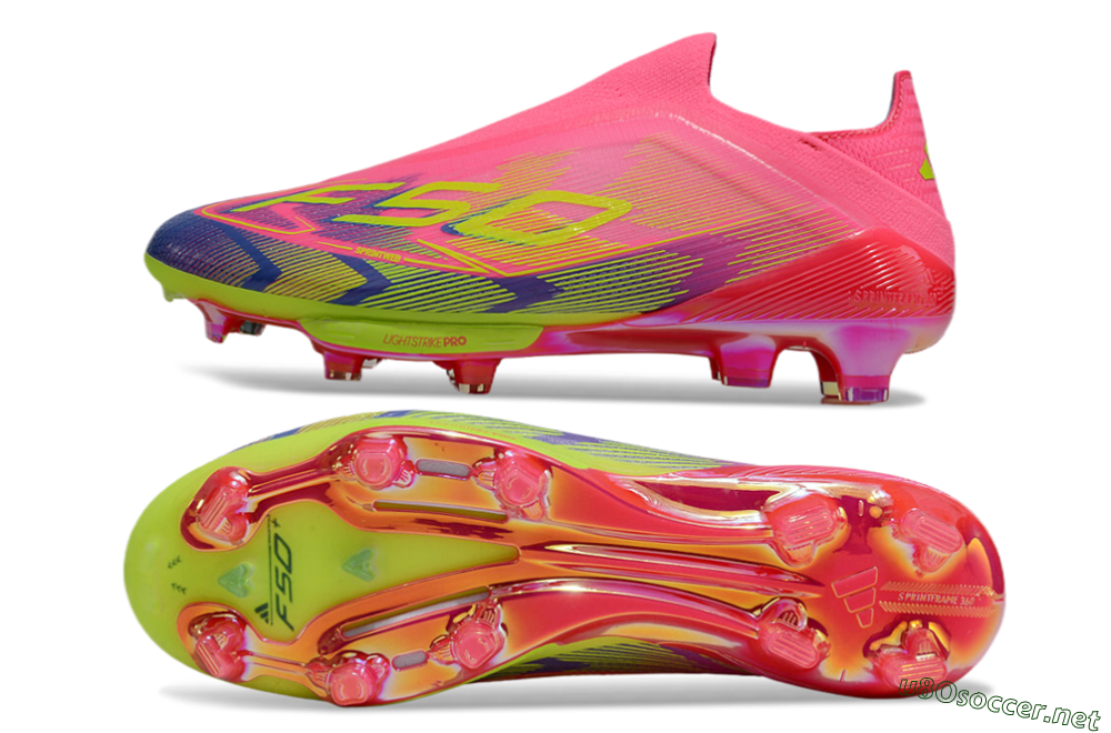 Men's Adidas F50+ Elite Lightstrike Pro Laceless FG Football Boots - Pink/Blue/Yellow 1