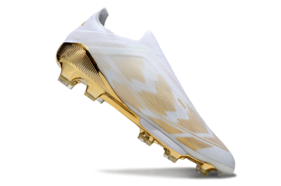 Men's Adidas F50+ Elite Lightstrike Pro Laceless FG Football Boots - White/Gold