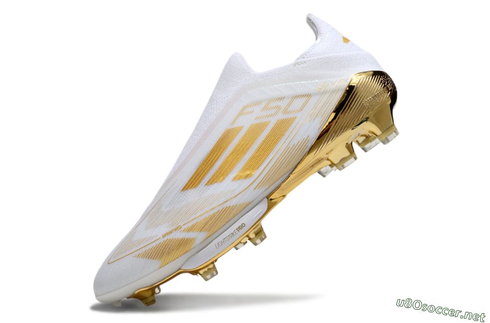 Men's Adidas F50+ Elite Lightstrike Pro Laceless FG Football Boots - White/Gold 5
