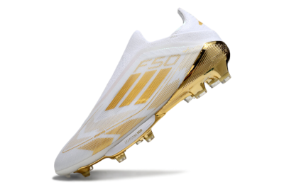 Men's Adidas F50+ Elite Lightstrike Pro Laceless FG Football Boots - White/Gold