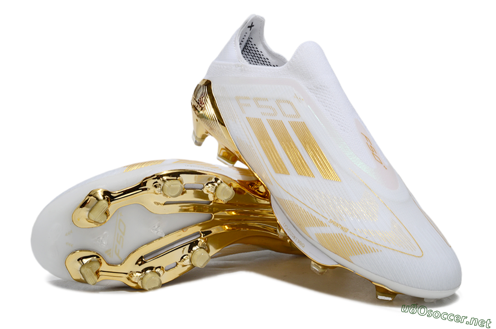Men's Adidas F50+ Elite Lightstrike Pro Laceless FG Football Boots - White/Gold 3