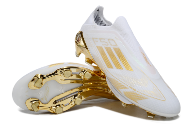 Men's Adidas F50+ Elite Lightstrike Pro Laceless FG Football Boots - White/Gold