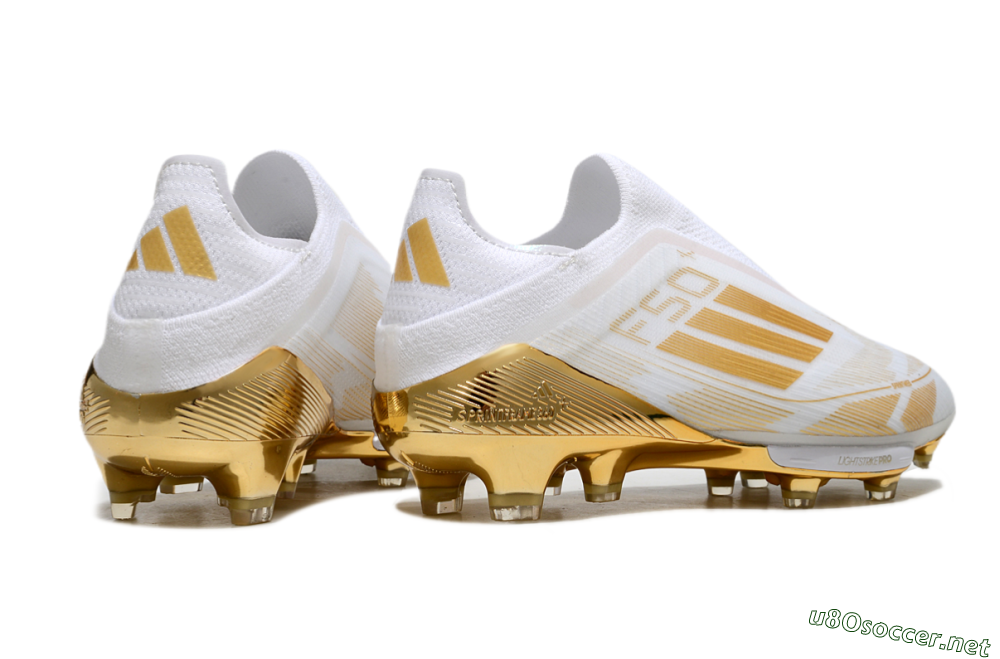 Men's Adidas F50+ Elite Lightstrike Pro Laceless FG Football Boots - White/Gold 6