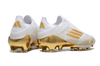 Men's Adidas F50+ Elite Lightstrike Pro Laceless FG Football Boots - White/Gold