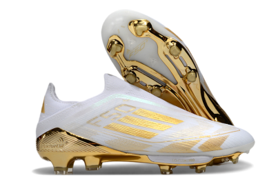 Men's Adidas F50+ Elite Lightstrike Pro Laceless FG Football Boots - White/Gold