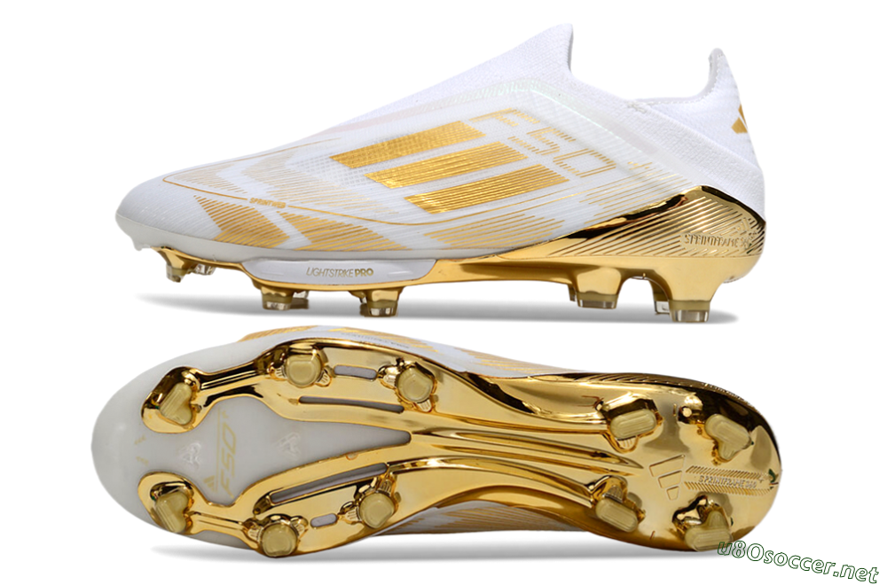 Men's Adidas F50+ Elite Lightstrike Pro Laceless FG Football Boots - White/Gold 1