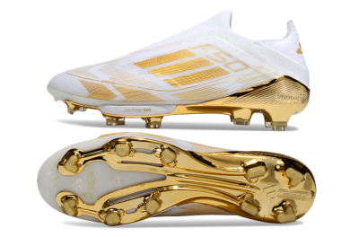 Men's Adidas F50+ Elite Lightstrike Pro Laceless FG Football Boots - White/Gold