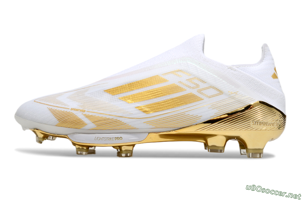 Men's Adidas F50+ Elite Lightstrike Pro Laceless FG Football Boots - White/Gold 0