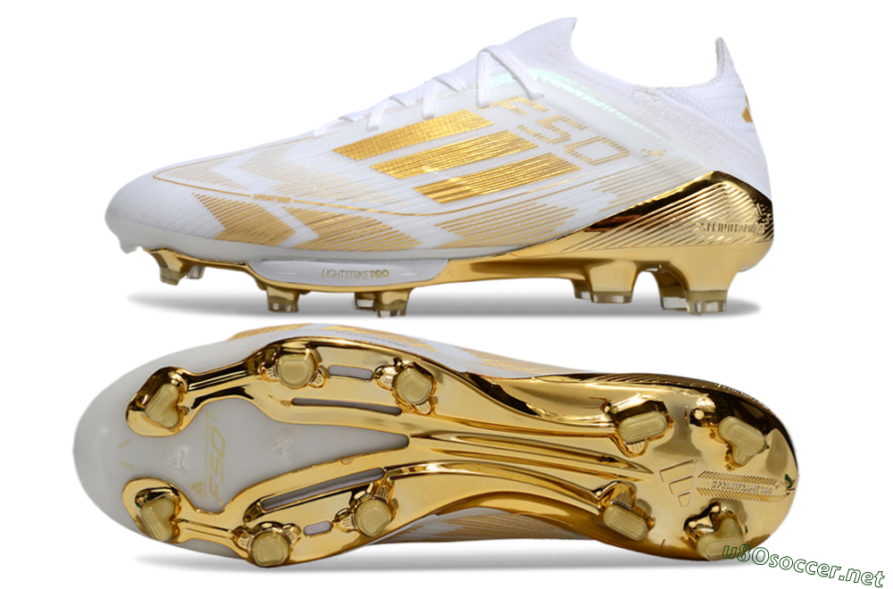 Men's Adidas F50+ Elite Lightstrike Pro FG Football Boots - White/Gold 1