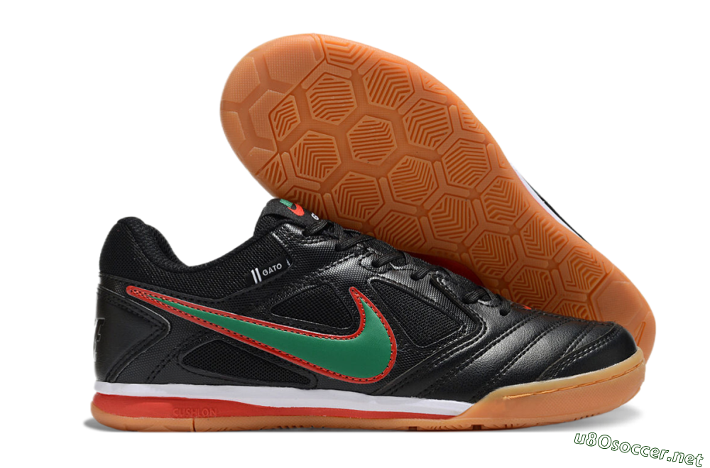 Unisex Supreme x Nike SB Gato IC Football Shoes - Black/Green/Red 2